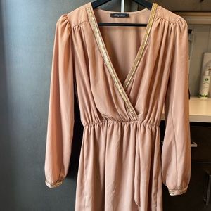 Champagne Satin Cocktail Dress with Gold Accents